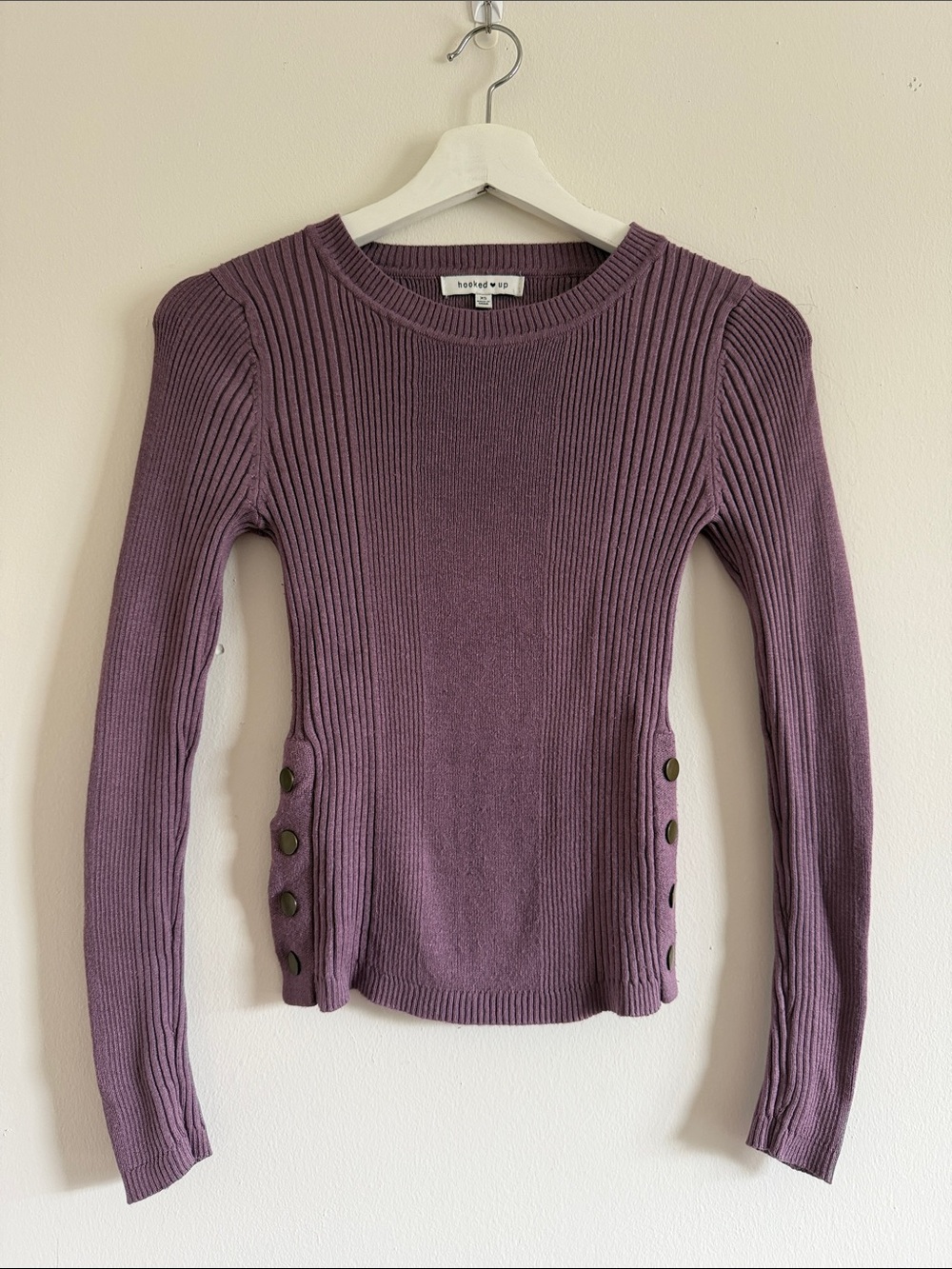 Hooked Up by IOT Dusty Mauve Ribbed Crewneck Sweater